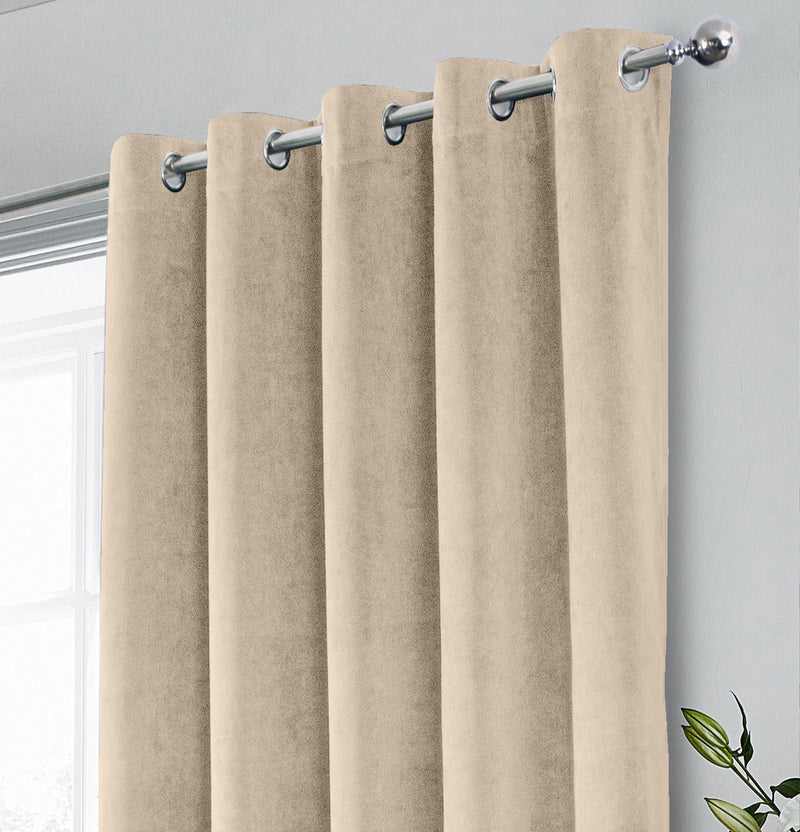 Luxury Enhanced Living Cream Velvet, Supersoft, 100% Blackout, Thermal Pair of Curtains with Eyelet Top