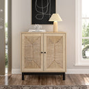 Livingandhome Rustic Natural Sideboard with Metal Base