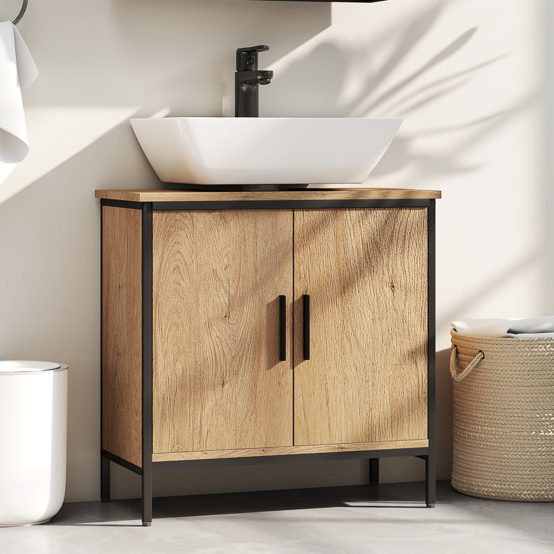 HOMCOM Under Sink Cabinet with Doors for Basin without or with Pedestal Oak