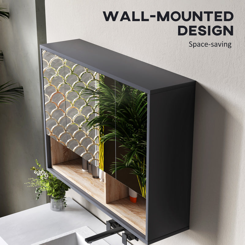HOMCOM Bathroom Cabinet Wall Mounted Mirror Storage With Shelves Grey