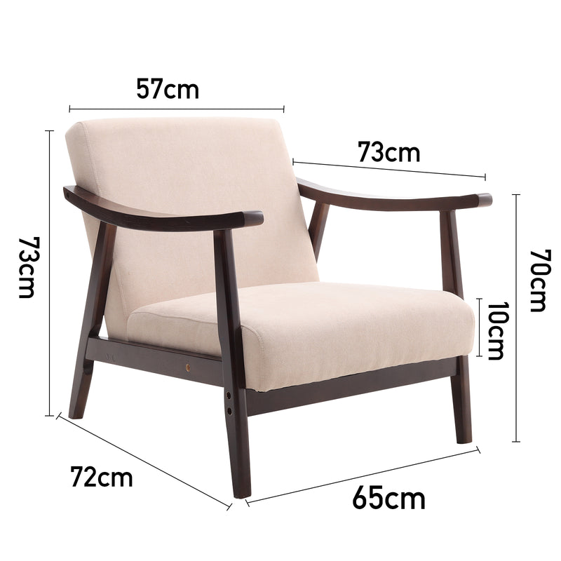 Livingandhome Beige Fabric Accent Chair with Wooden Frame