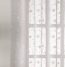 Pair of Belle White Sheer Floral Embroidery Voile Panels with Rod Pocket Header