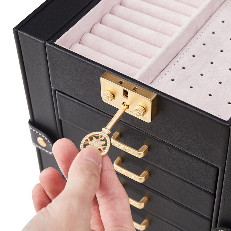 Sheonly Faux Leather Large Jewellery Storage Box with Mirror