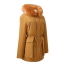Hooded Mid-length Coat With Detachable Faux Fur Trim