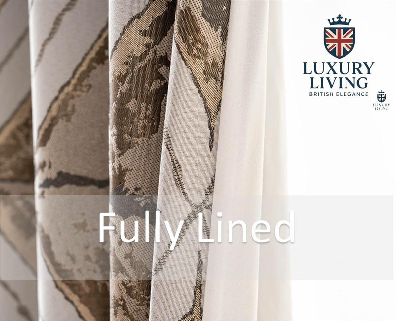 Luxury Diamond Jacquard Fully Lined Ring Top Curtains with Metallic Thread Cream/Gold