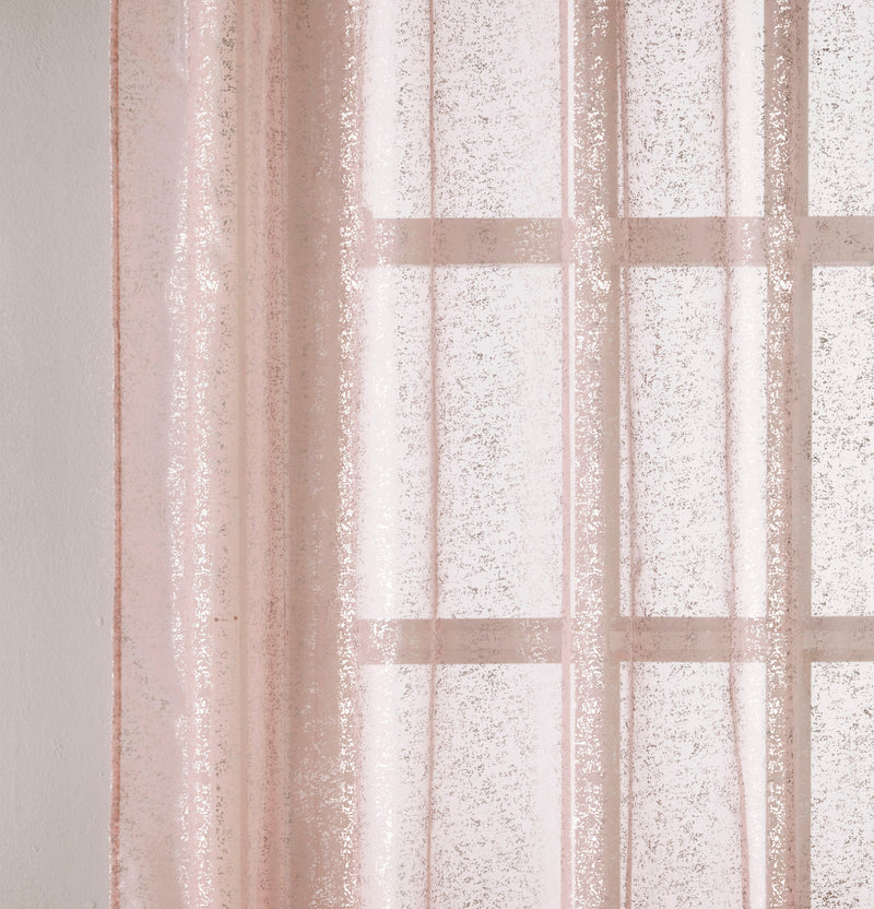 Pair of Pandora Blush Glittery Metallic Print Panel with Rod Pocket Header