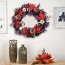 Halloween LED Maple Leaves Wreath with Skulls