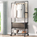 Livingandhome Double Rod Metal Clothes Rack on Wheels