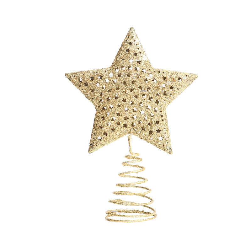 Lifeideas Golden Glitter Star Christmas Tree Topper for Home Decor