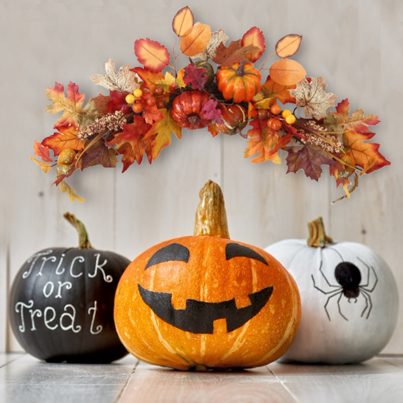 Autumn Lighted Maple Leaves Pumpkin Swag