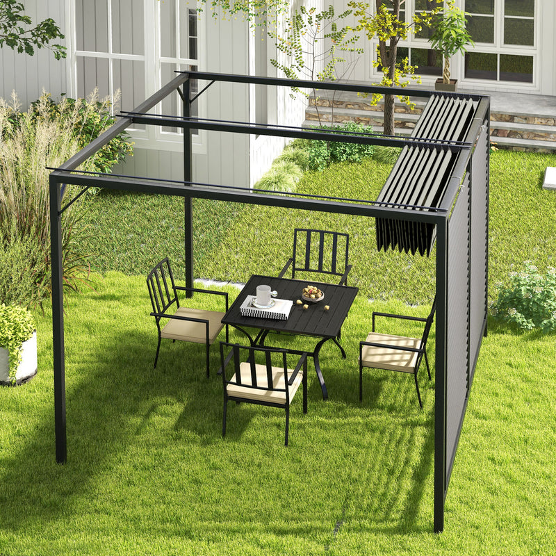 Outsunny Metal Pergola Patio Sun Shelter Grape Tent Retractable Canopy UV Cut