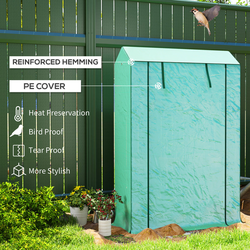 Outsunny 3 Tier Mini Greenhouse with PE Cover, Roll-Up Door, White