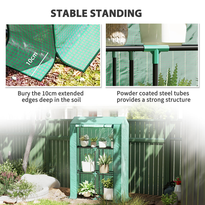Outsunny 3 Tier Mini Greenhouse with PE Cover, Roll-Up Door, White