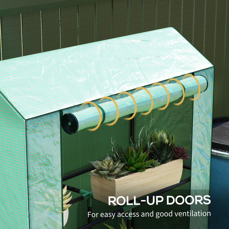 Outsunny 3 Tier Mini Greenhouse with PE Cover, Roll-Up Door, White
