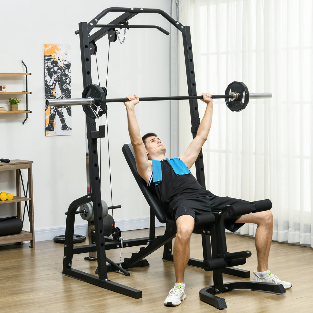 Smith Machine Rack Pull SPORTNOW Smith Machine Power Rack with Pull Up Bar, Lat Pull Down Syst