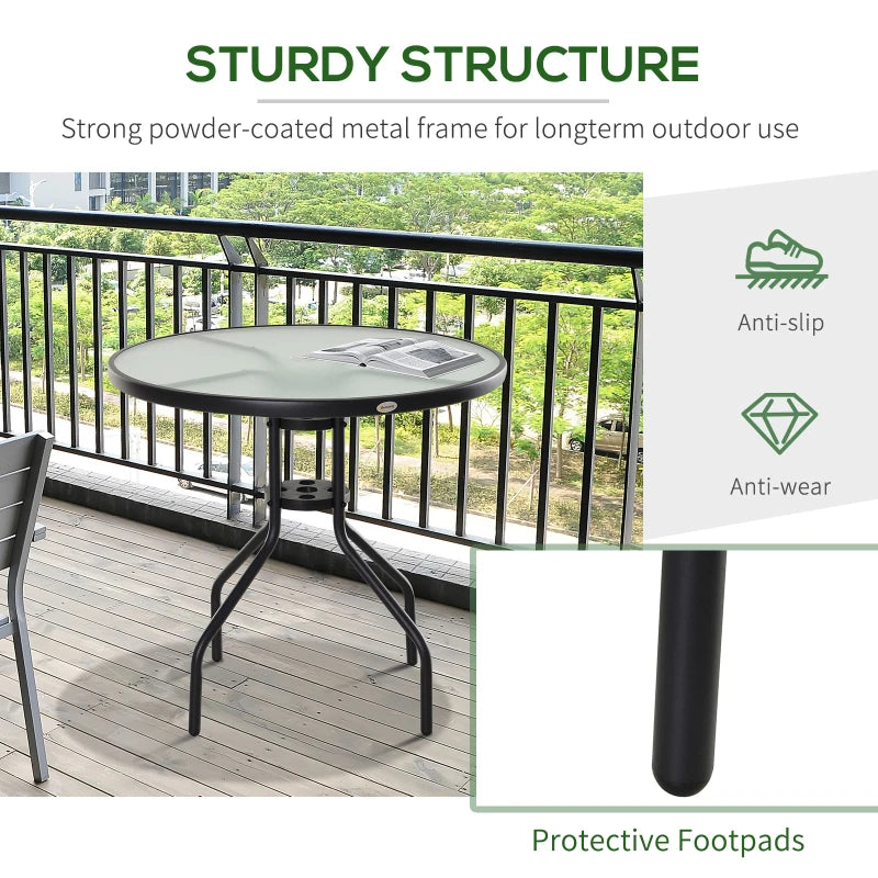 Outsunny Bistro Table  with Parasol Hole, Tempered Glass Top  80cm Diameter Black