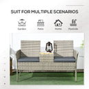 Outsunny Rattan Garden Bench w/ Glass Tea Table, Wicker Chair w/ Cushions