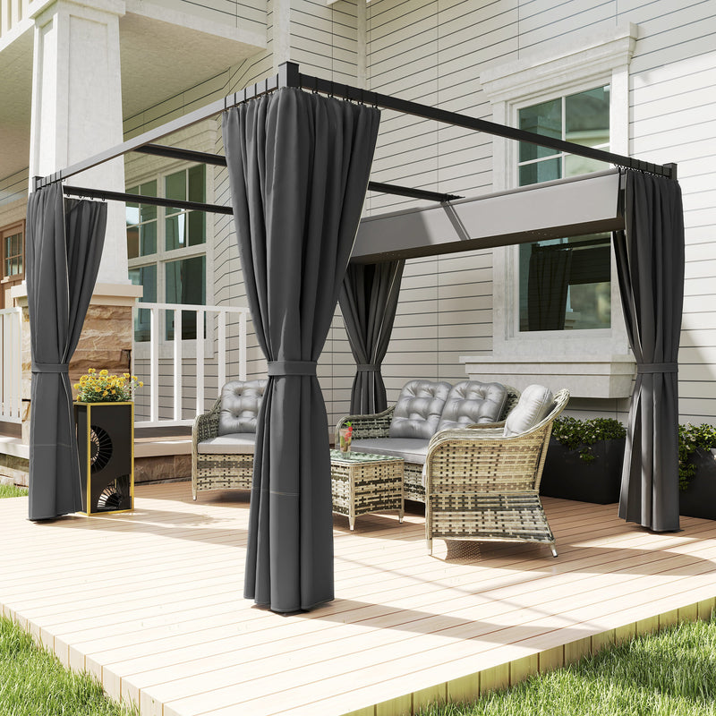 Outsunny 3 x 3(m) Pergola with Retractable Roof and Curtains