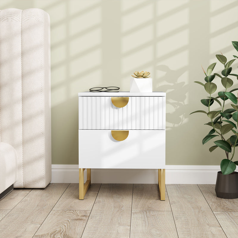 HOMCOM Bedside Table with 2 Drawers for Bedroom, Living Room, White