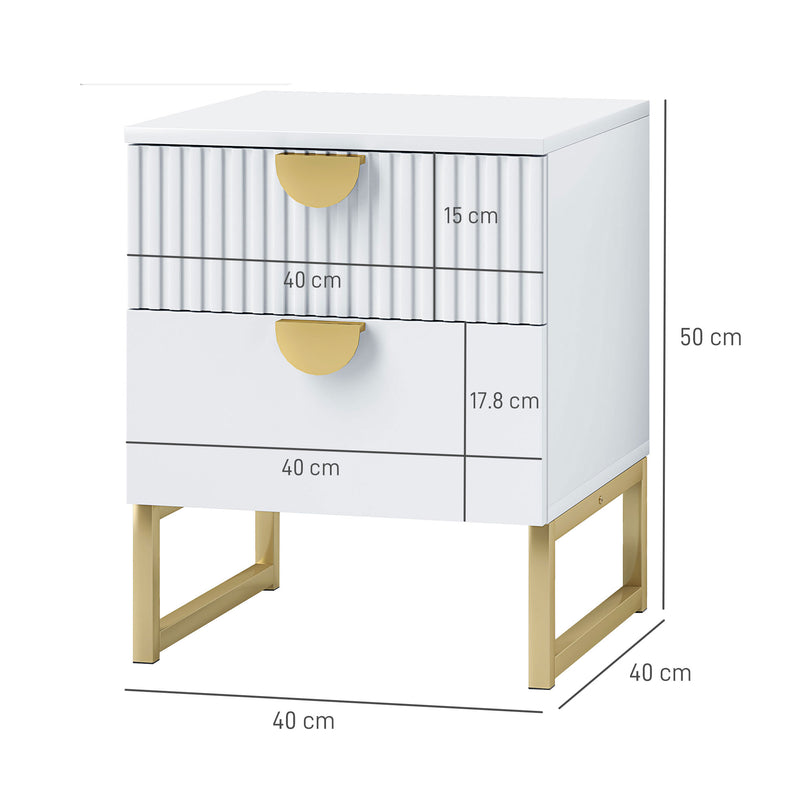 HOMCOM Bedside Table with 2 Drawers for Bedroom, Living Room, White