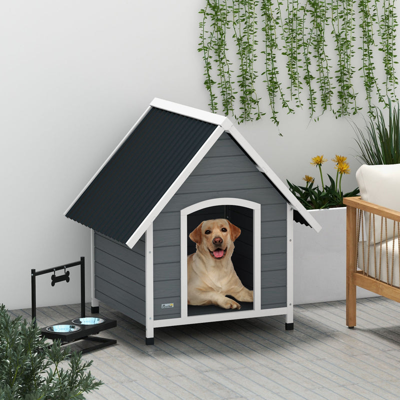 PawHut Dog Kennel Outdoor Dog House w/ Removable Floor, for Large Dogs, Grey
