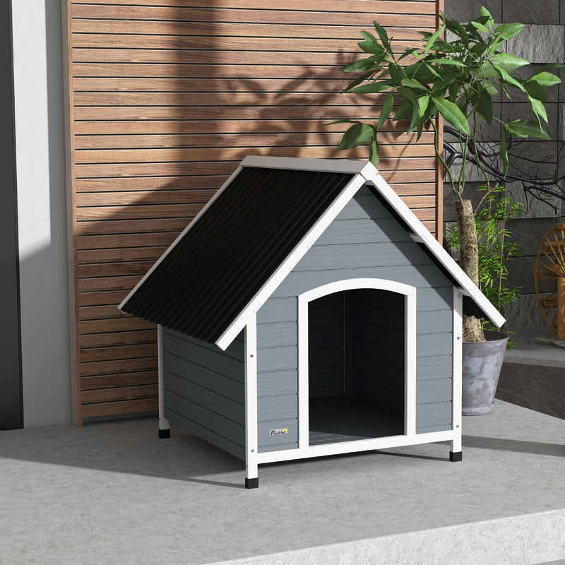 PawHut Dog Kennel Outdoor Dog House w/ Removable Floor, for Large Dogs, Grey