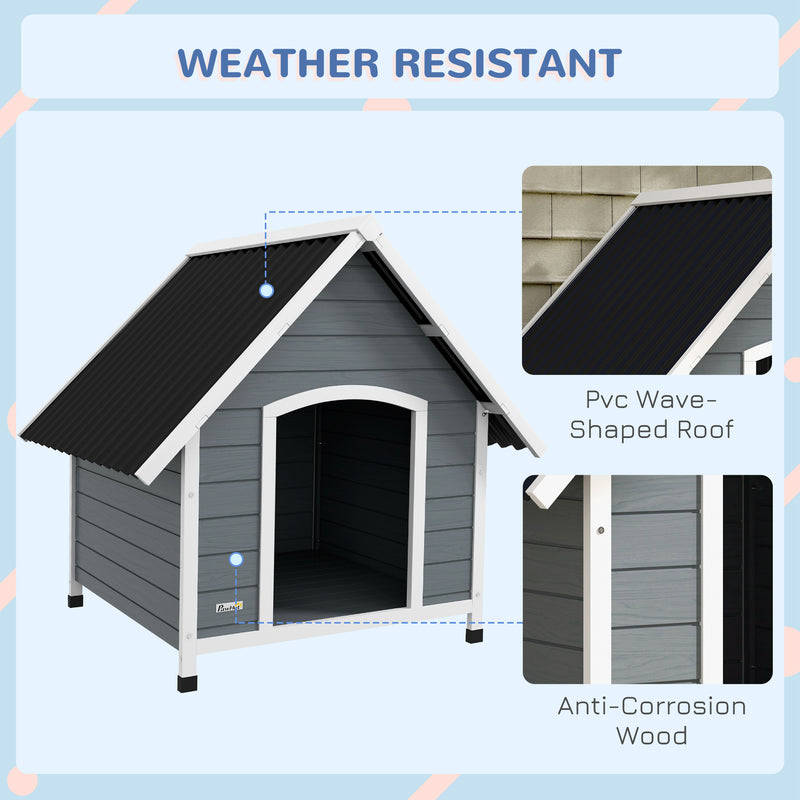 PawHut Dog Kennel Outdoor Dog House w/ Removable Floor, for Large Dogs, Grey