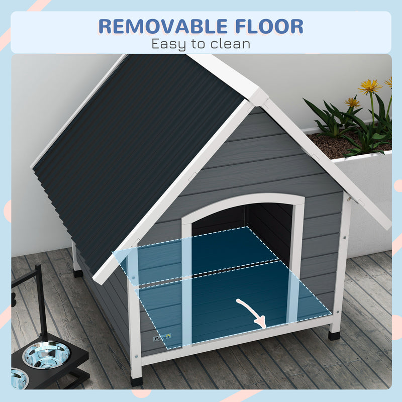 PawHut Dog Kennel Outdoor Dog House w/ Removable Floor, for Large Dogs, Grey