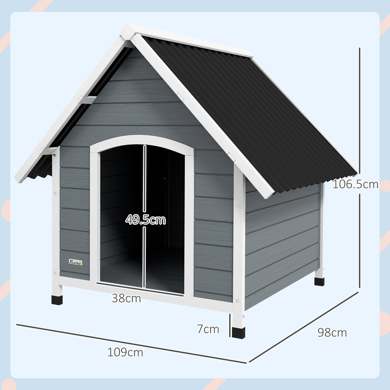 PawHut Dog Kennel Outdoor Dog House w/ Removable Floor, for Large Dogs, Grey