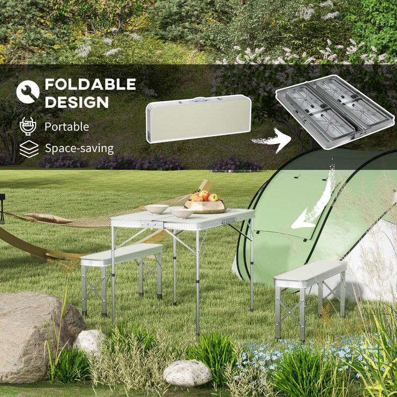 Outsunny Camping Picnic Table and 2 Benches Folding Aluminium Garden Table Set