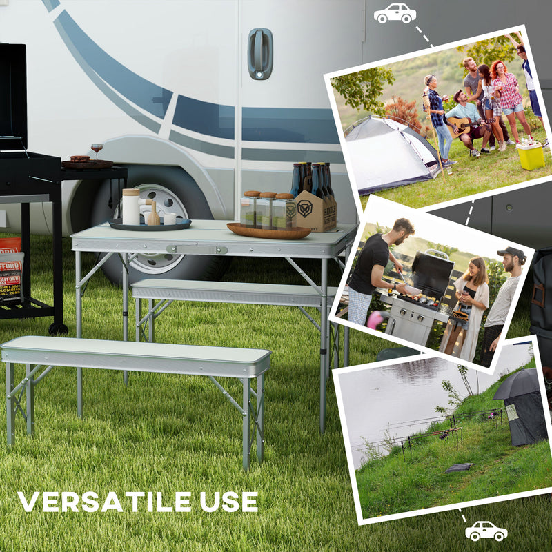 Outsunny Camping Picnic Table and 2 Benches Folding Aluminium Garden Table Set