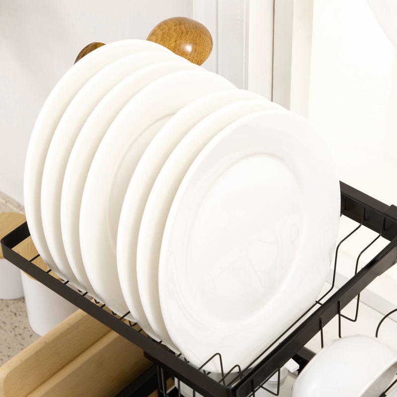 HOMCOM 65cm Over The Sink Dish Drainer Rack, 2 Tier Dish Rack for Kitchen, Black