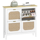 HOMCOM Boho Slim Shoe Cabinet with Rattan Doors, Holds 20 Pairs, White