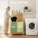 HOMCOM Bamboo Laundry Basket With Lid, 2 Baskets, Foldable, Natural