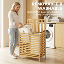 HOMCOM Bamboo Laundry Basket With Lid, 2 Baskets, Foldable, Natural