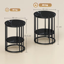 HOMCOM Marble-Effect Round Coffee Table Set Of 2 For Living Room, Black
