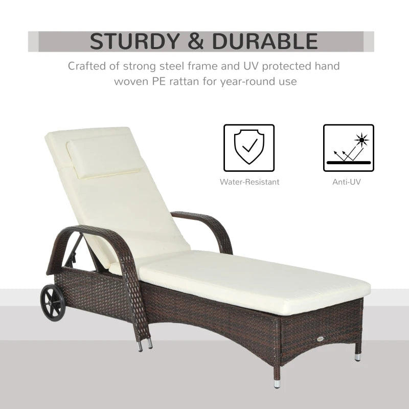 Outsunny  Rattan Sun Lounger - Brown