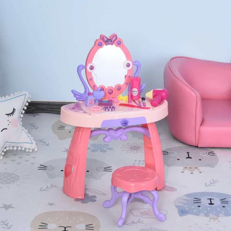 HOMCOM Dressing Table Playset - Pink Purple