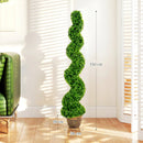 HOMCOM Set Of 2 Potted Artificial Plants, Topiary Spiral Boxwood Trees