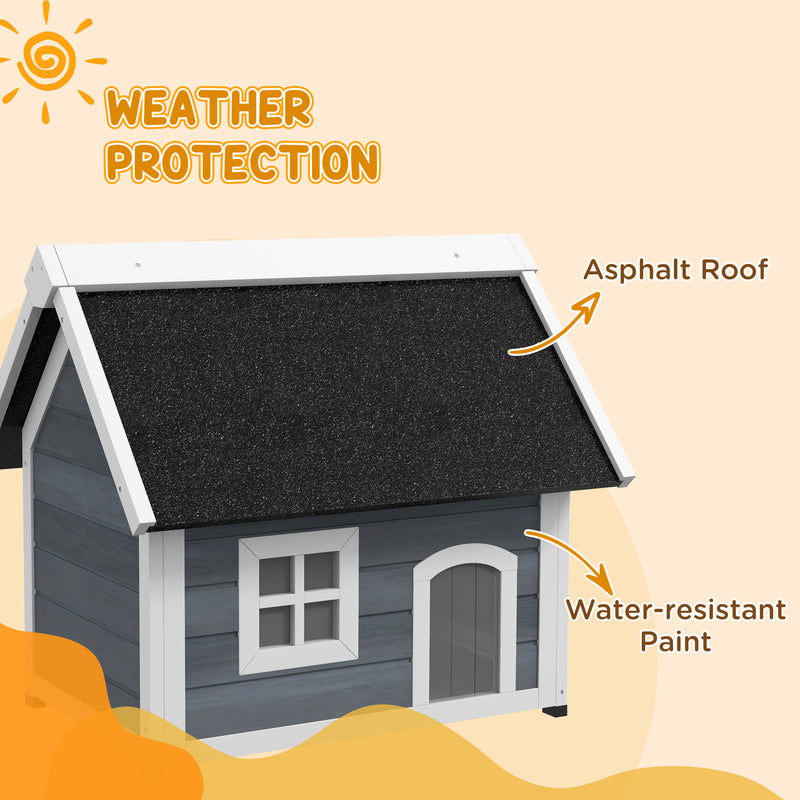 PawHut Outdoor Feral Cat House with Openable Asphalt Roof, Grey