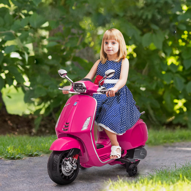 AIYAPLAY Vespa Licensed 12V Kids Electric Bike W/ 2 Training Wheels, White