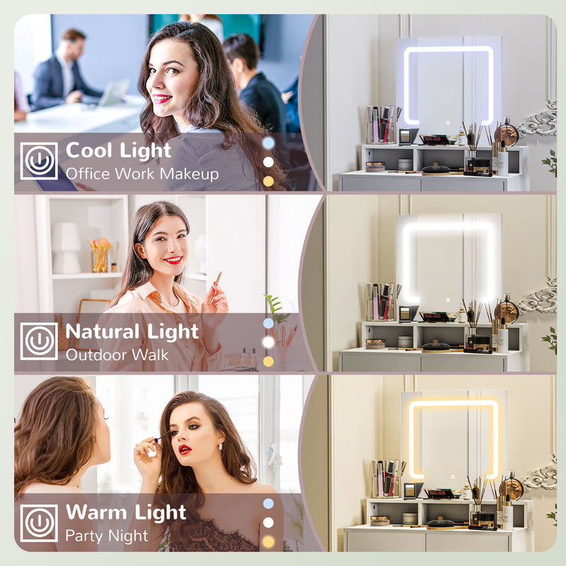 HOMCOM Dressing Table with Mirror, LED Lights, Drawers, for Bedroom, White
