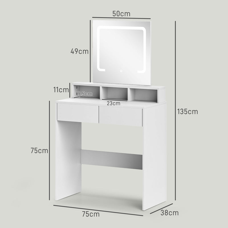 HOMCOM Dressing Table with Mirror, LED Lights, Drawers, for Bedroom, White