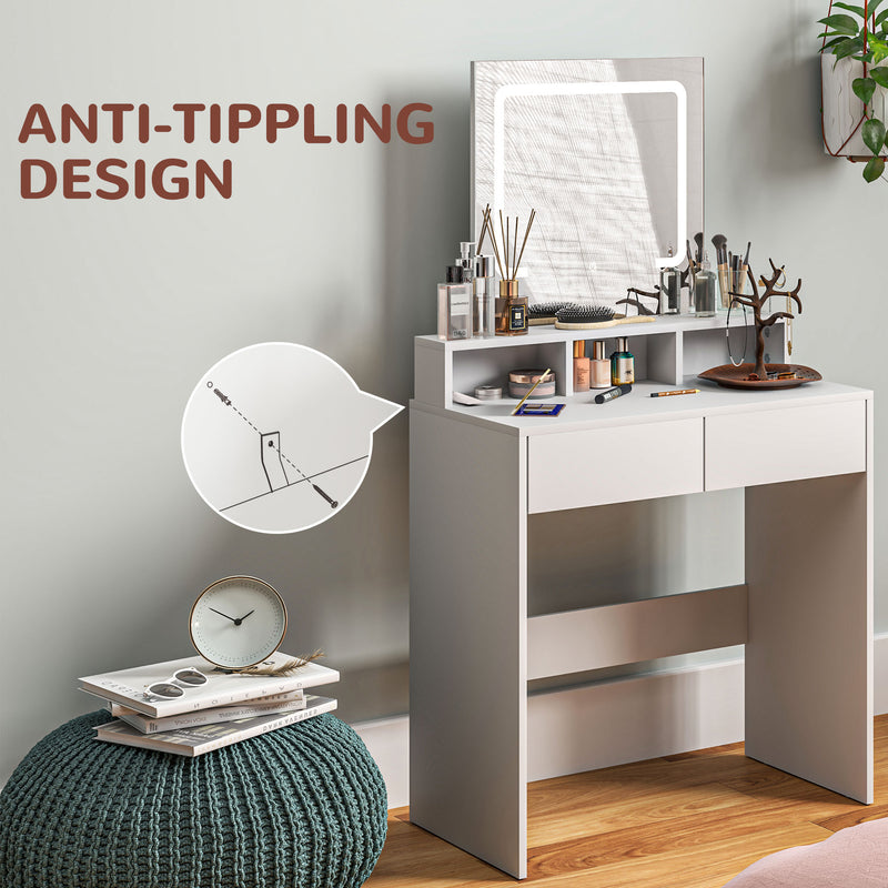 HOMCOM Dressing Table with Mirror, LED Lights, Drawers, for Bedroom, White