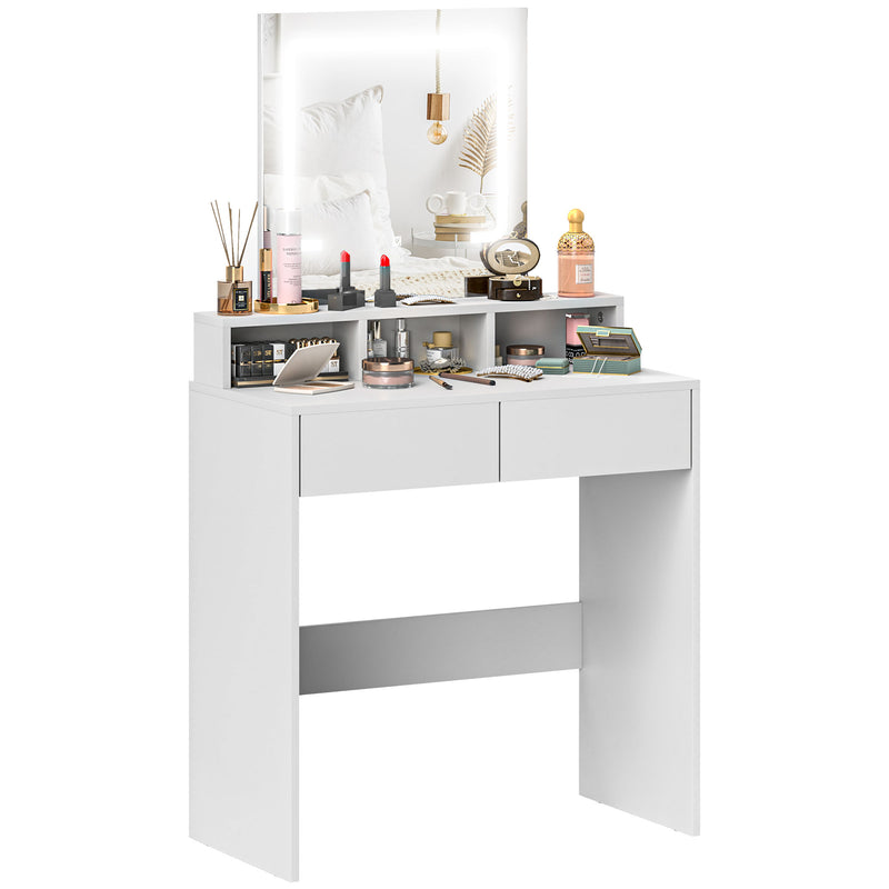 HOMCOM Dressing Table with Mirror, LED Lights, Drawers, for Bedroom, White