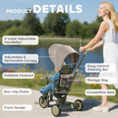 AIYAPLAY 5 in 1 Foldable Kids Trike, Toddler Tricycle for 1-3 Years,