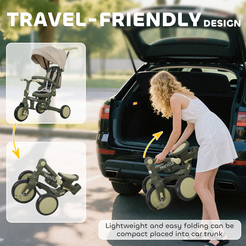 AIYAPLAY 5 in 1 Foldable Kids Trike, Toddler Tricycle for 1-3 Years,