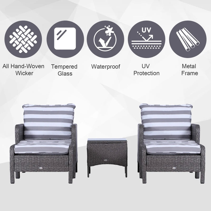 Outsunny Outdoor Rattan 2 Seater with Footstools - Dark Grey
