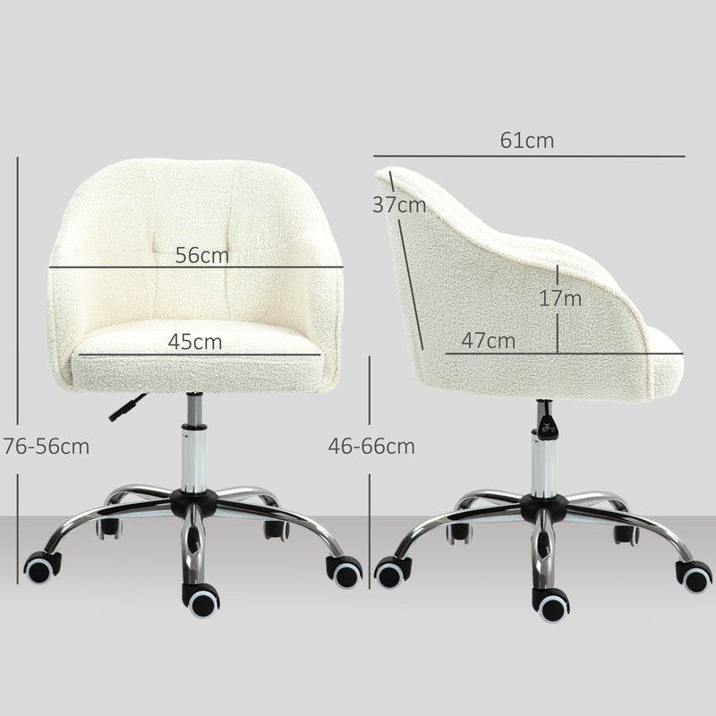 HOMCOM Fluffy Vanity Chair For Desk, With Height Adjustable, Wheels - Grey/Cream