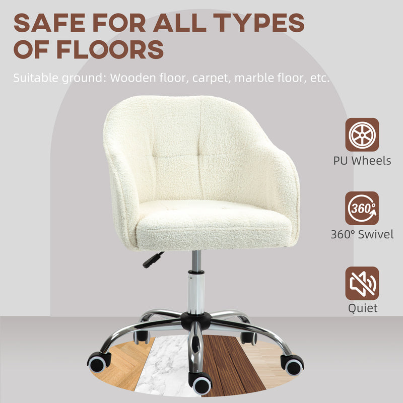 HOMCOM Fluffy Vanity Chair For Desk, With Height Adjustable, Wheels - Grey/Cream